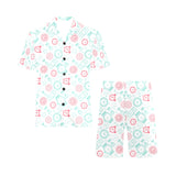 Clock time pattern blackground Men's V-Neck Short Pajama Set