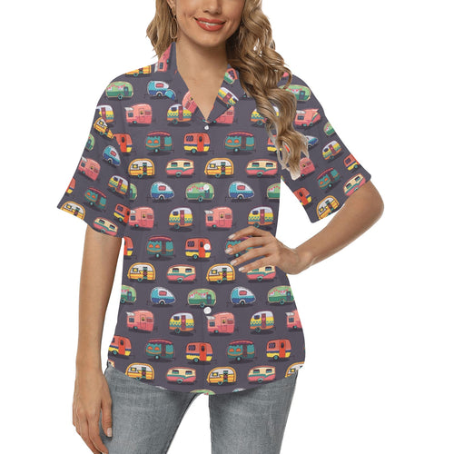 Camper Van Pattern Print Design 02 Women's All Over Print Hawaiian Shirt