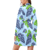 Watercolor grape pattern Women's Long Sleeve Belted Night Robe