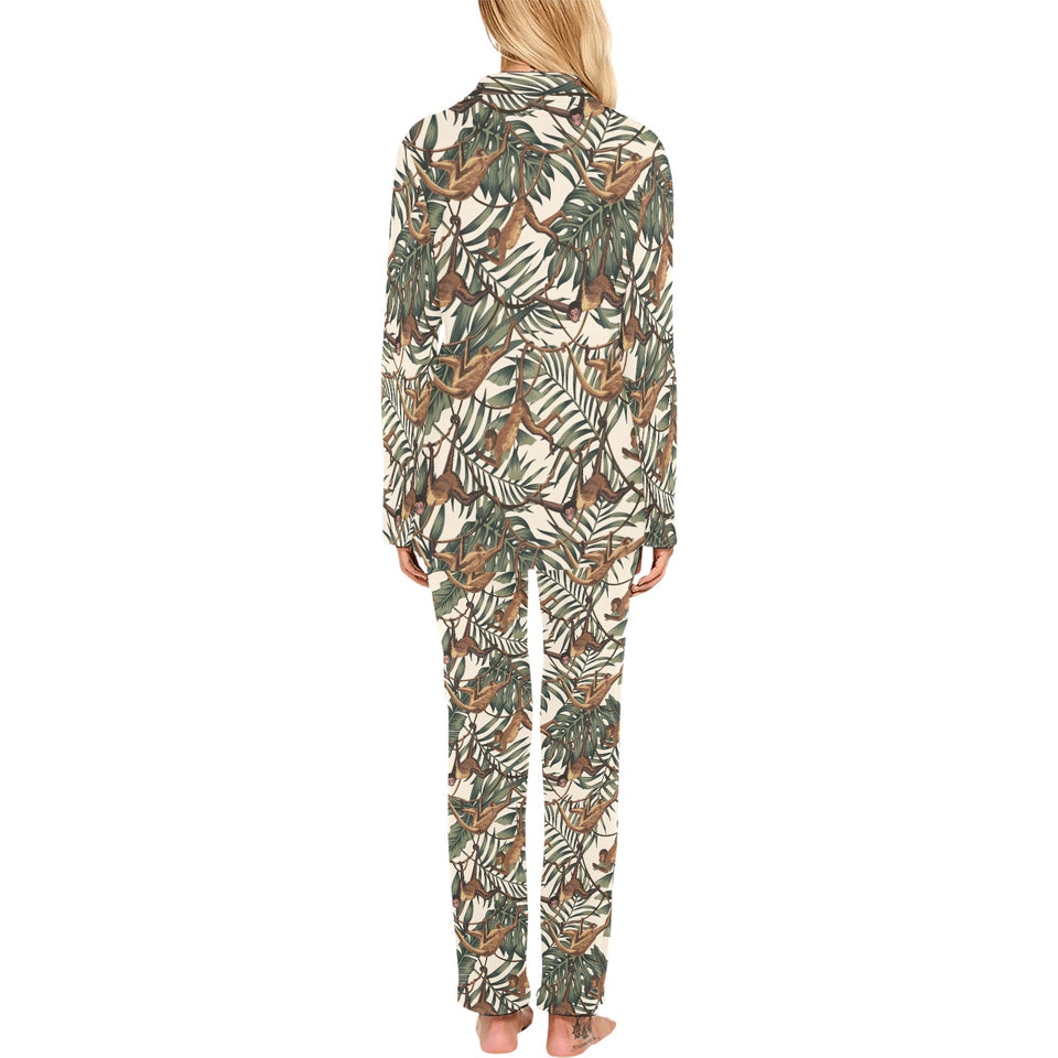 Monkey tropical leaves background Women's Long Pajama Set