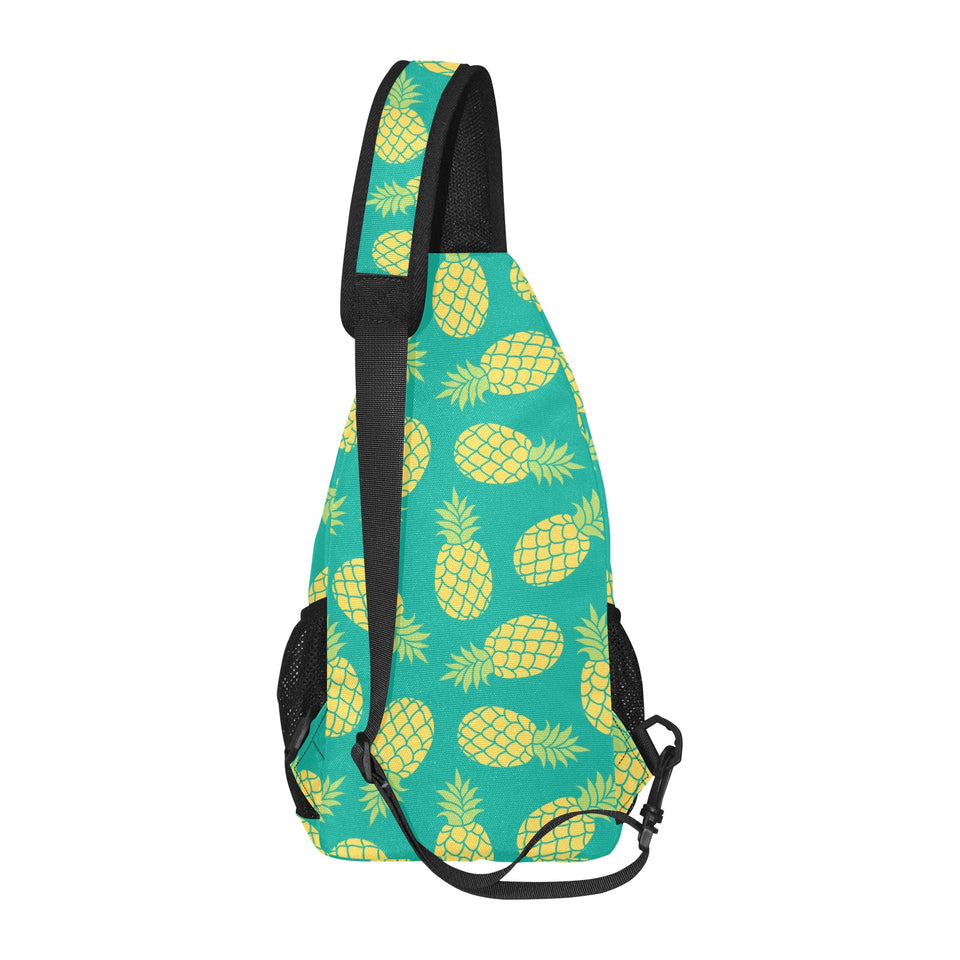 Pineapples pattern green background All Over Print Chest Bag