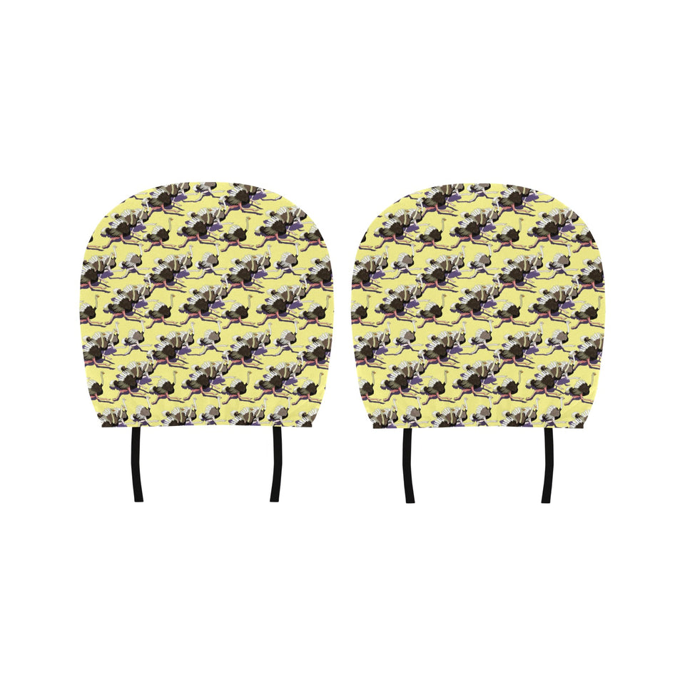 Ostrich Pattern Print Design 04 Car Headrest Cover
