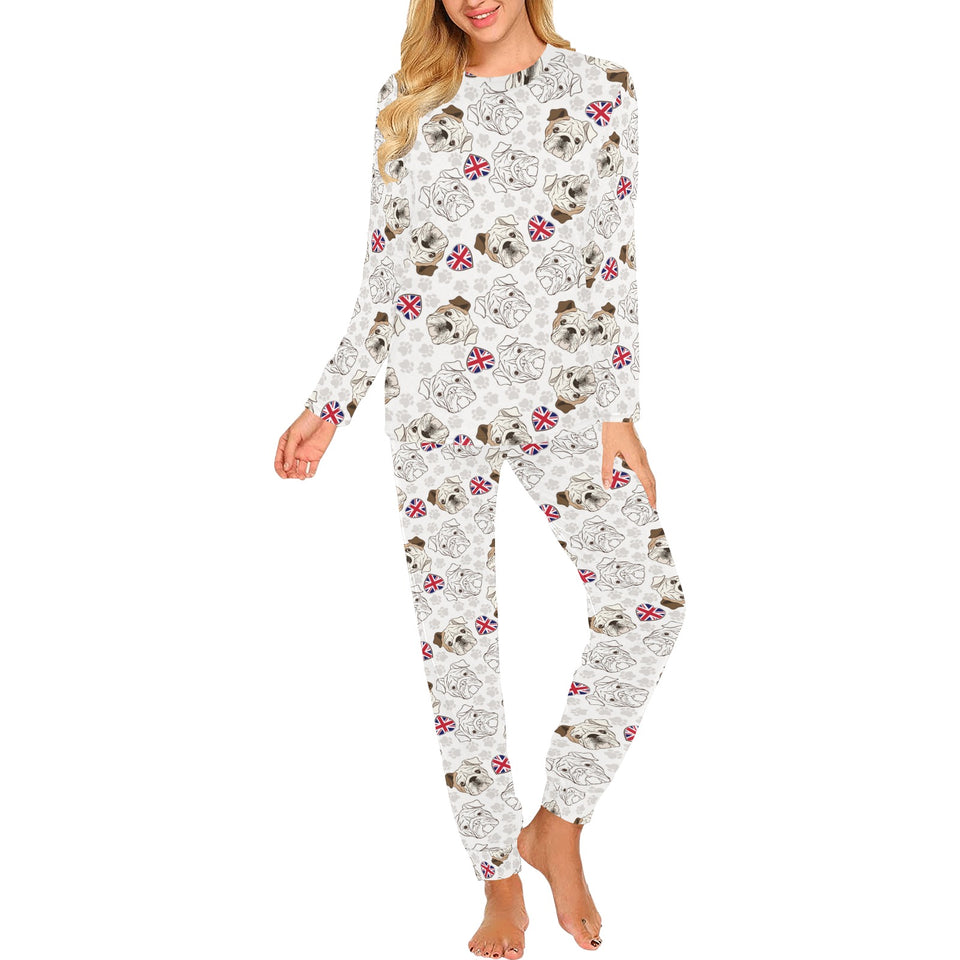 English Bulldog Pattern Print Design 01 Women's All Over Print Pajama Set