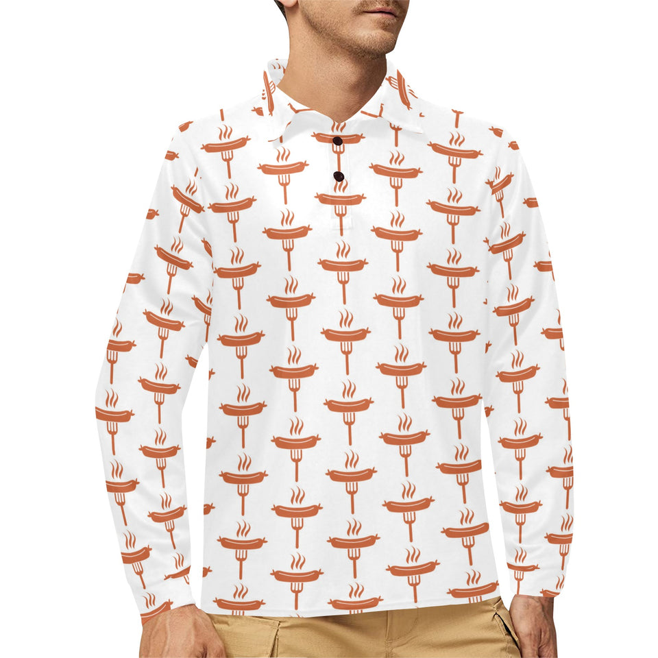 Sausage Pattern Print Design 05 Men's Long Sleeve Polo Shirt
