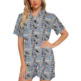 Skate Board Pattern Print Design 03 Women's V-Neck Short Pajama Set