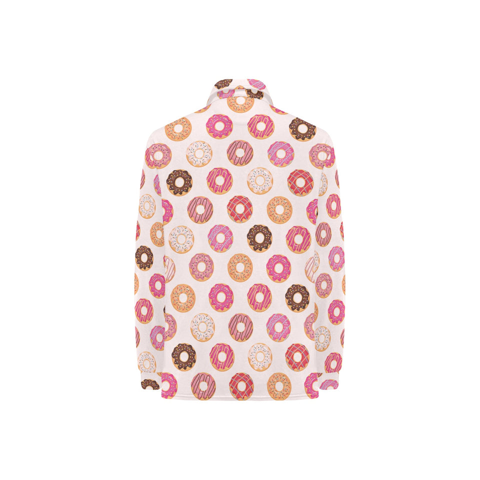 Colorful donut pattern Women's Long Sleeve Polo Shirt