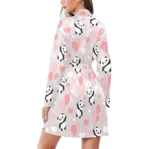 Cute panda ballon heart pattern Women's Long Sleeve Belted Night Robe