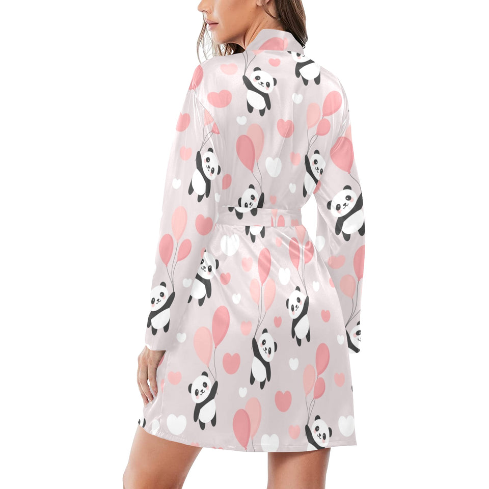 Cute panda ballon heart pattern Women's Long Sleeve Belted Night Robe