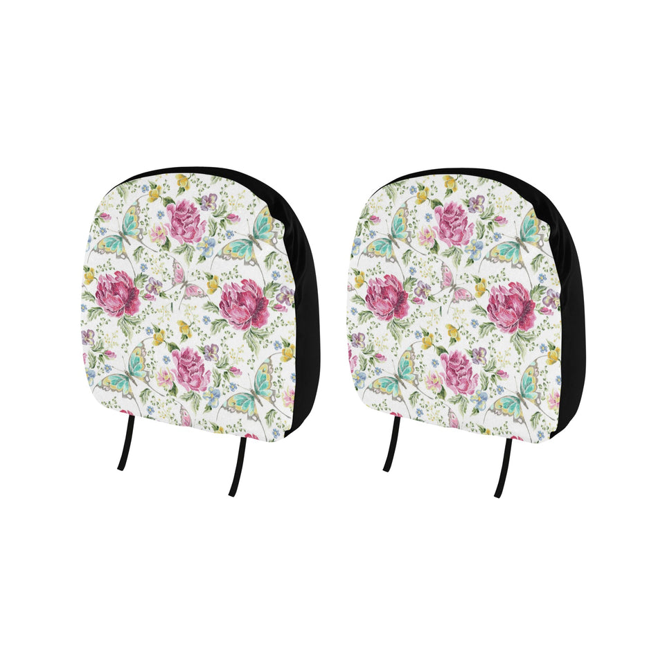 Hand drawn butterfly rose Car Headrest Cover
