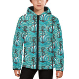 Anchor nautical green background Kids' Boys' Girls' Padded Hooded Jacket