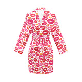 Lips Pattern Print Design 01 Women's Long Sleeve Belted Night Robe