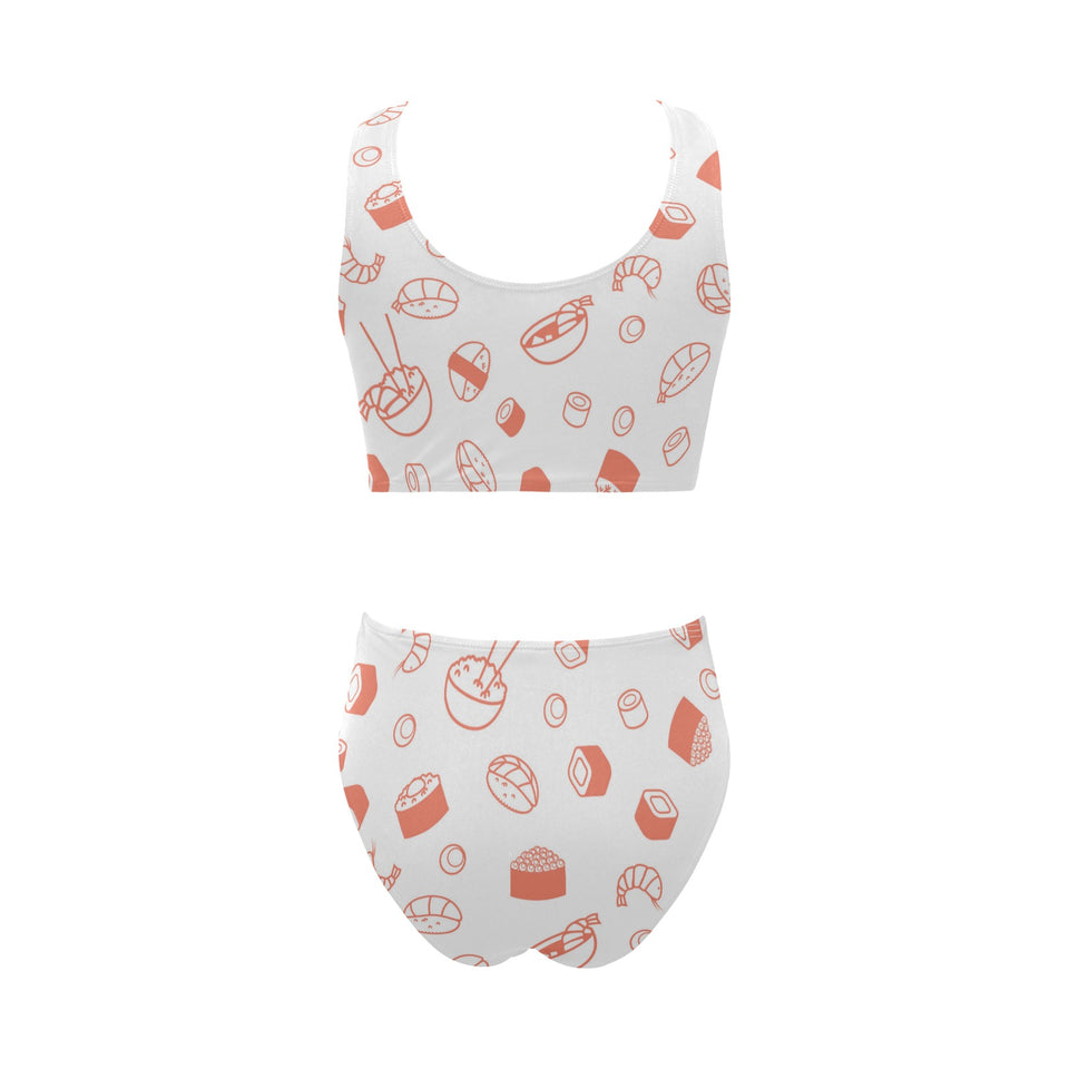 Sushi pattern Chest Bowknot High Waisted Bikini Swimsuit