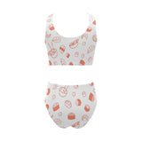 Sushi pattern Chest Bowknot High Waisted Bikini Swimsuit