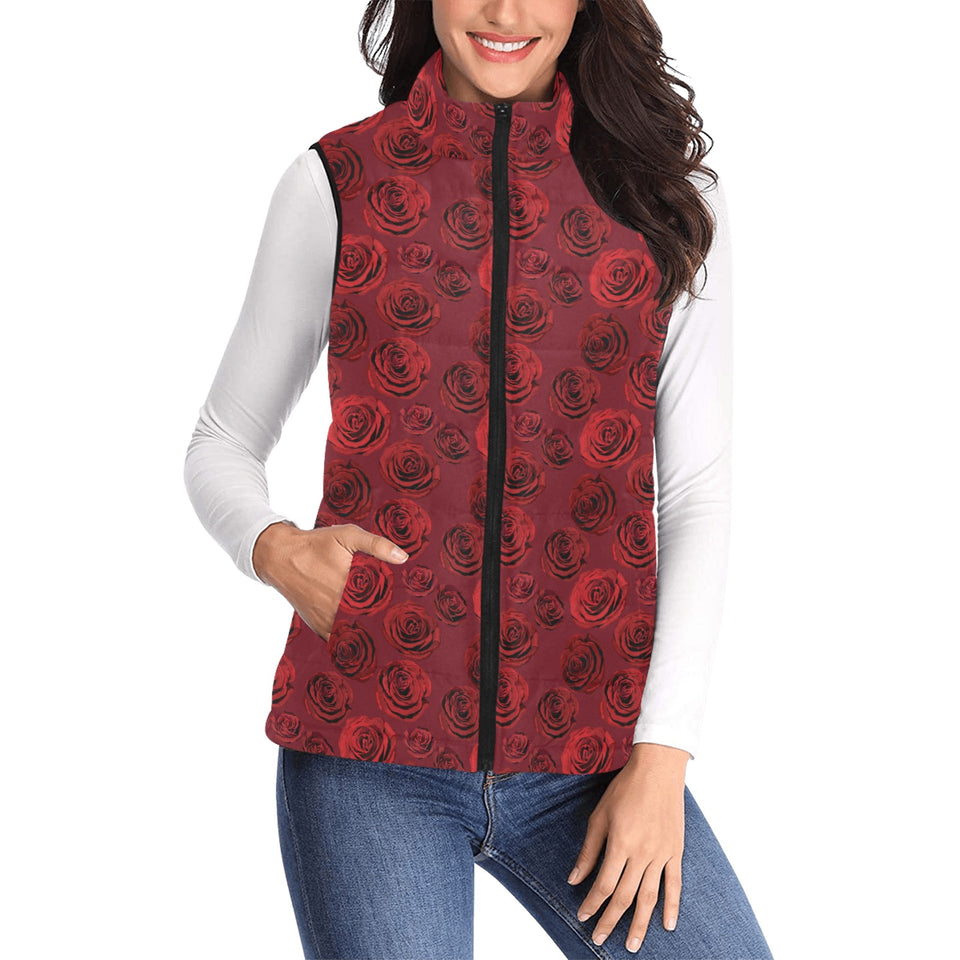 Rose Pattern Print Design 03 Women's Padded Vest