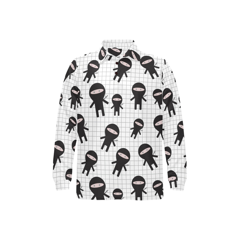 Ninja pattern plaid background Men's Long Sleeve Polo Shirt