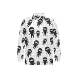 Ninja pattern plaid background Men's Long Sleeve Polo Shirt