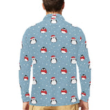 Cute penguin christmas snow pattern Men's Long Sleeve Polo Shirt