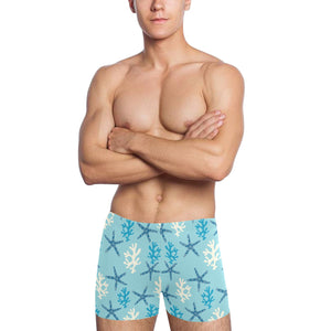 Blue starfish coral reef pattern Men's Swimming Trunks
