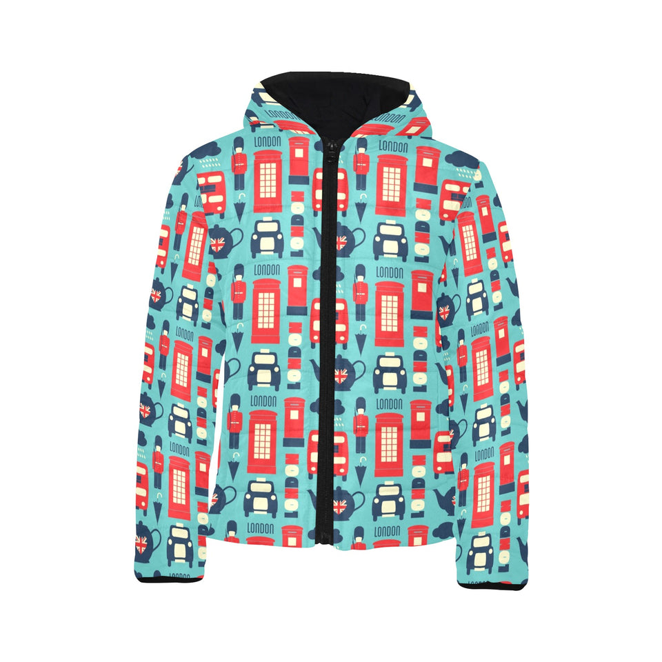 British Pattern Print Design 04 Kids' Boys' Girls' Padded Hooded Jacket