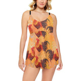 red rooster chicken cock pattern Chest Sexy Pleated Two Piece Swim Dress