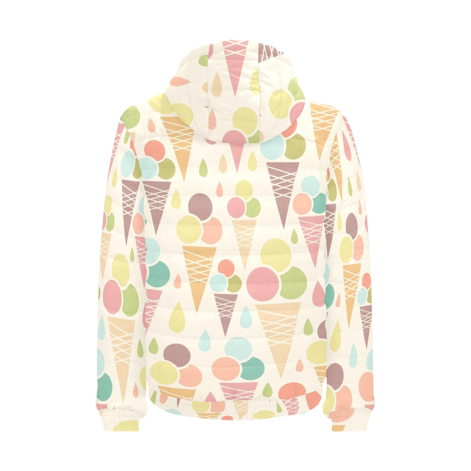 Ice cream cone pattern Men's Padded Hooded Jacket