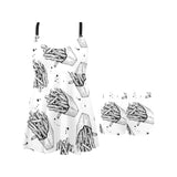 Hand drawn french fries pattern Chest Sexy Pleated Two Piece Swim Dress