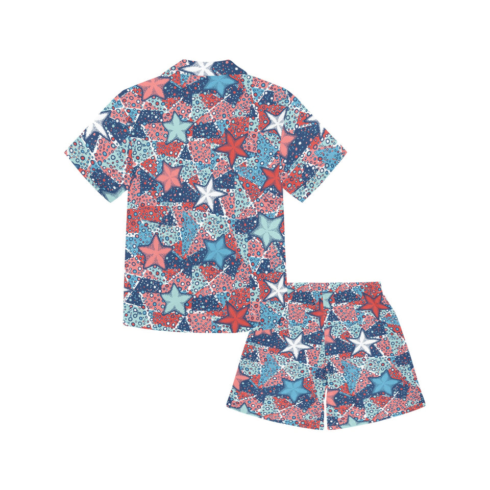 Hand drawn colorful starfish Kids' Boys' Girls' V-Neck Short Pajama Set