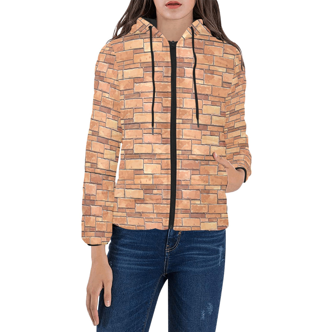 Brick Printed Pattern Print Design 04 Women's Padded Hooded Jacket