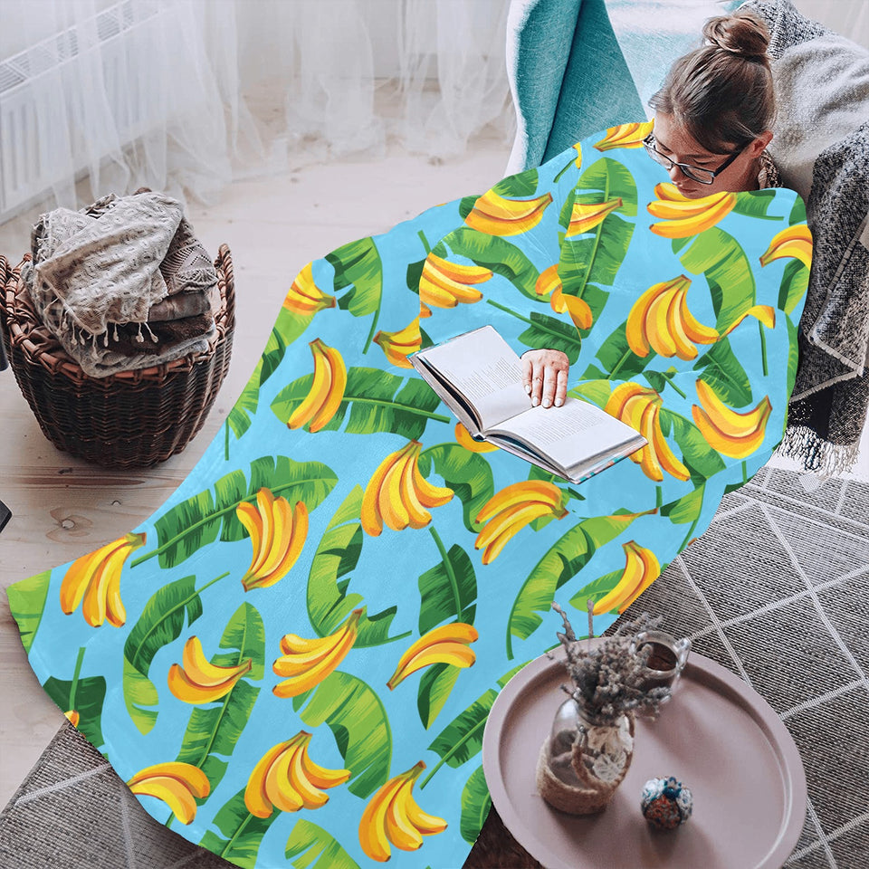 banana leaves banana design pattern Blanket Robe with Sleeves
