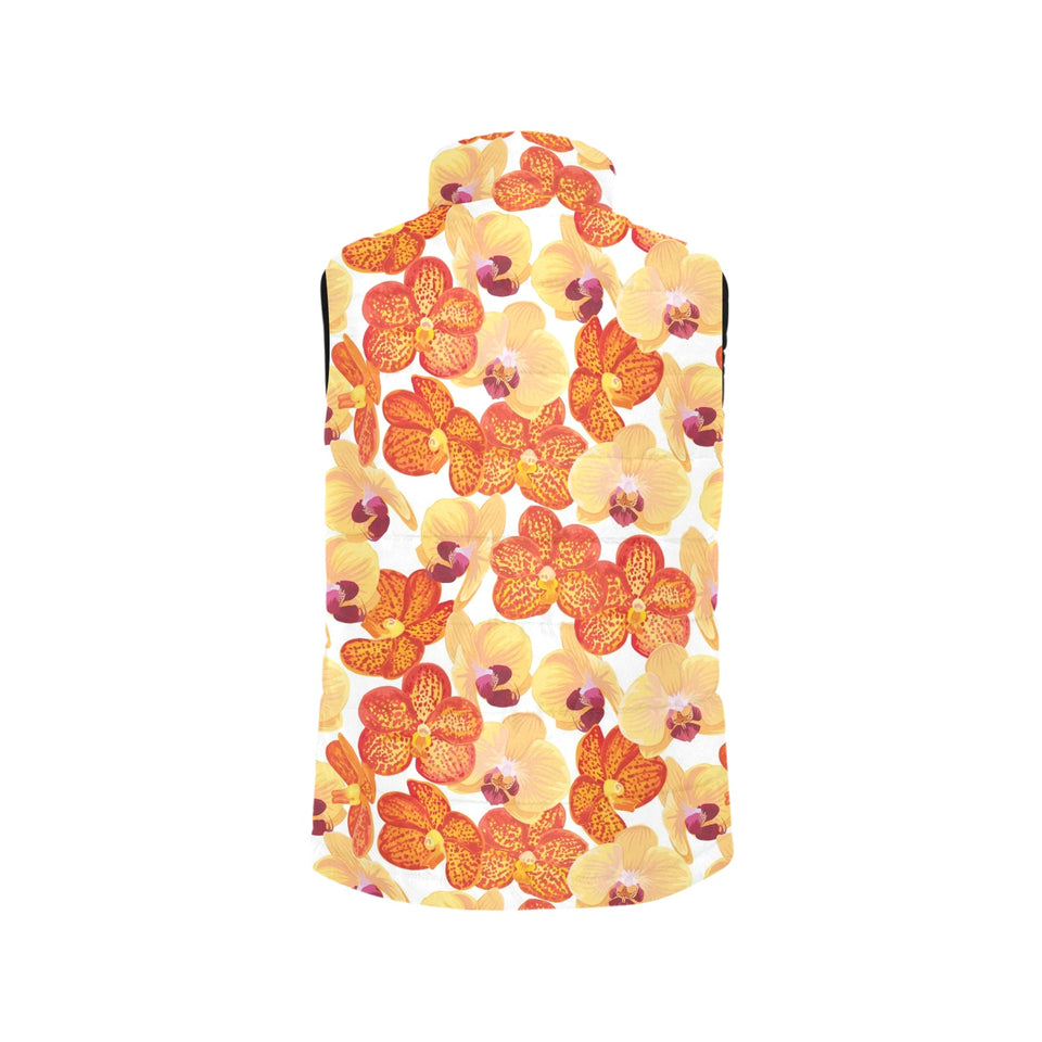 Orange yellow orchid flower pattern background Women's Padded Vest