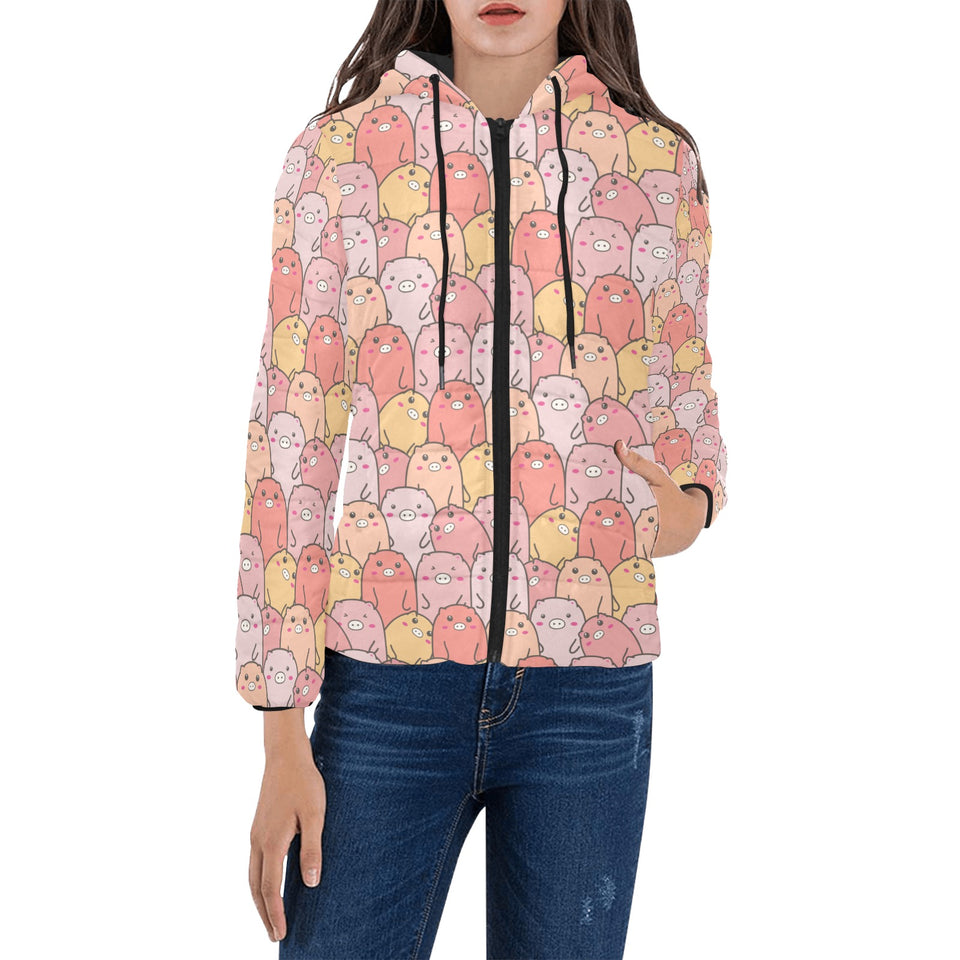 Pig Pattern Print Design 04 Women's Padded Hooded Jacket