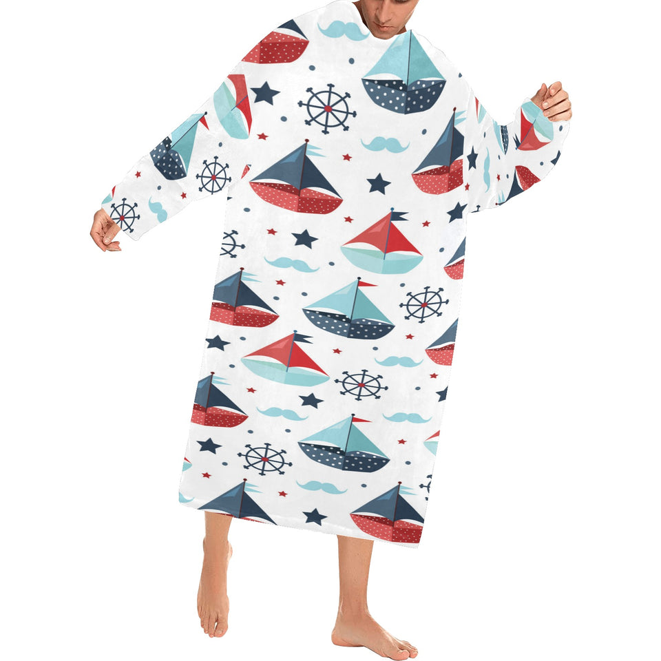 Cute color paper sailboat pattern Blanket Robe with Sleeves