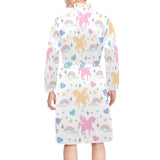 colorful unicorn rainbow heart pattern Men's Long Sleeve Belted Night Robe