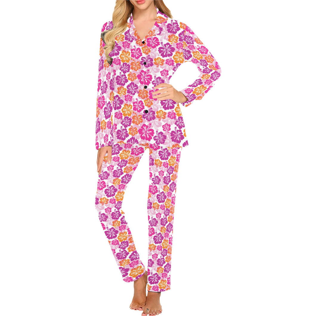 Hibiscus Pattern Print Design 01 Women's Long Pajama Set