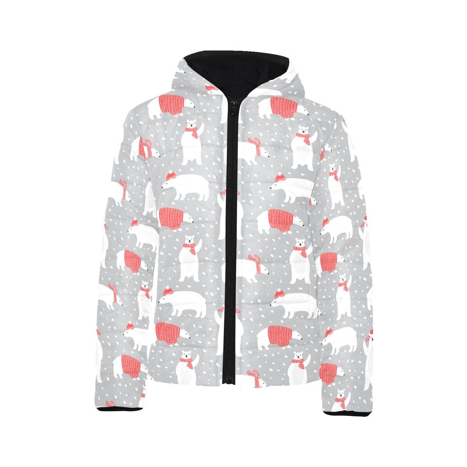 Cute polar bear christmas snow pattern Kids' Boys' Girls' Padded Hooded Jacket