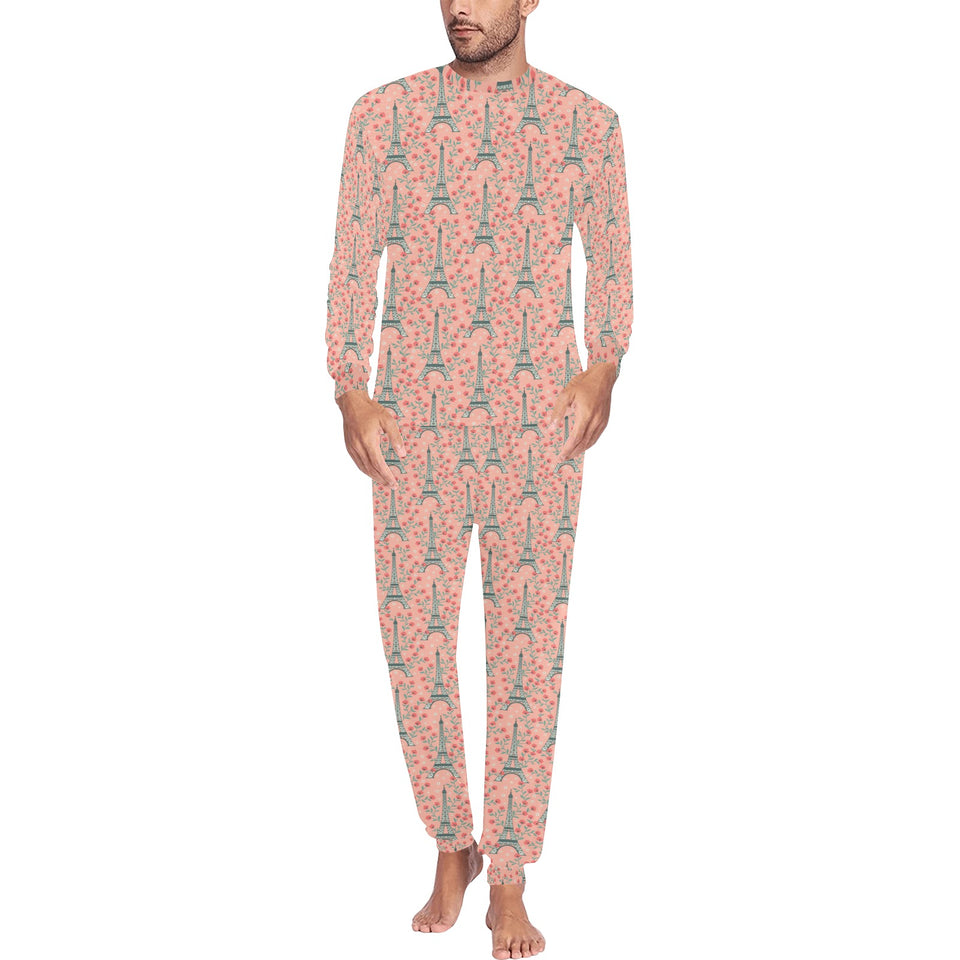 Eiffel Tower Flower Pattern Design 03 Men's All Over Print Pajama