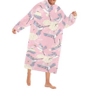 Japanese crane rose pattern Blanket Robe with Sleeves