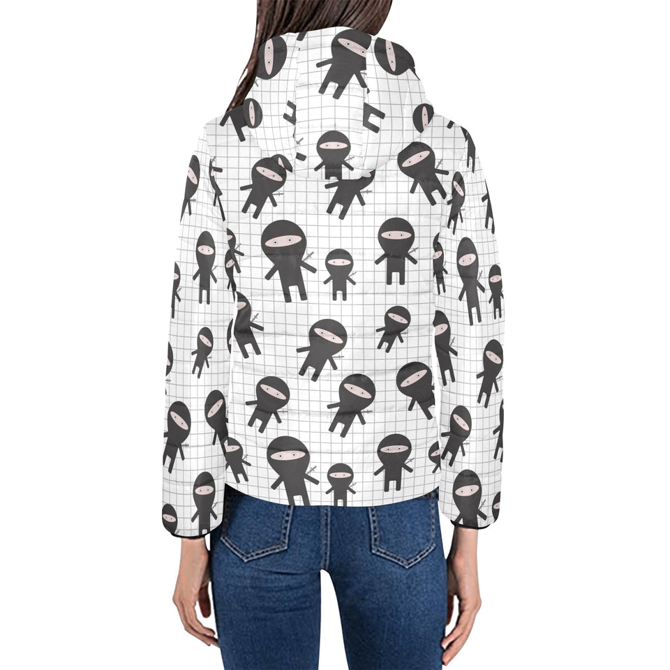 Ninja pattern plaid background Women's Padded Hooded Jacket