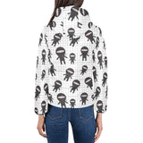 Ninja pattern plaid background Women's Padded Hooded Jacket