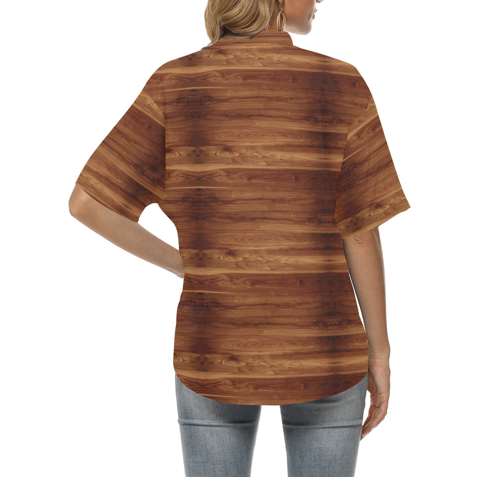 Wood Printed Pattern Print Design 04 Women's All Over Print Hawaiian Shirt