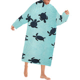 Sea turtle with blue ocean backgroud Blanket Robe with Sleeves