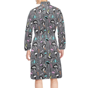 Ostrich Pattern Print Design 01 Men's Long Sleeve Belted Night Robe