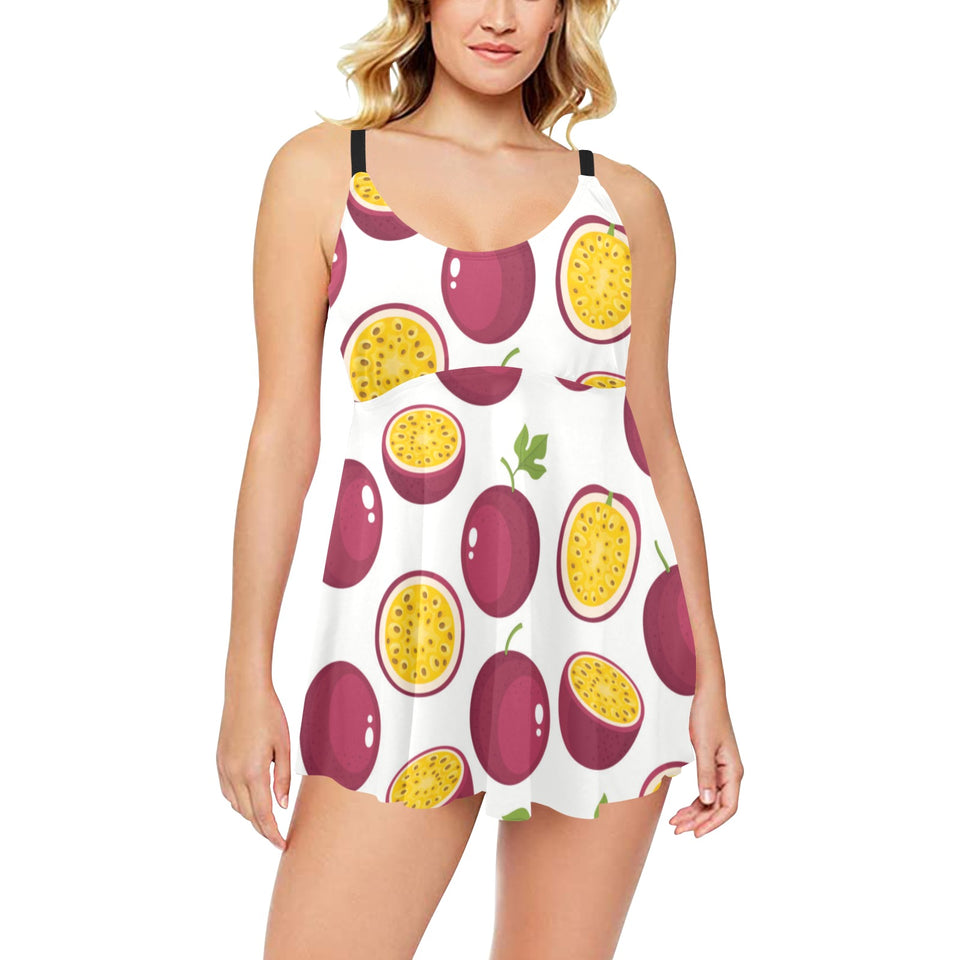 Passion fruit design pattern Chest Sexy Pleated Two Piece Swim Dress