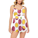Passion fruit design pattern Chest Sexy Pleated Two Piece Swim Dress