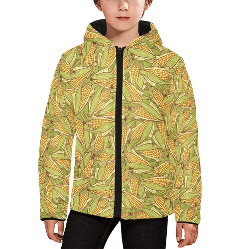 Corn Pattern Print Design 01 Kids' Boys' Girls' Padded Hooded Jacket