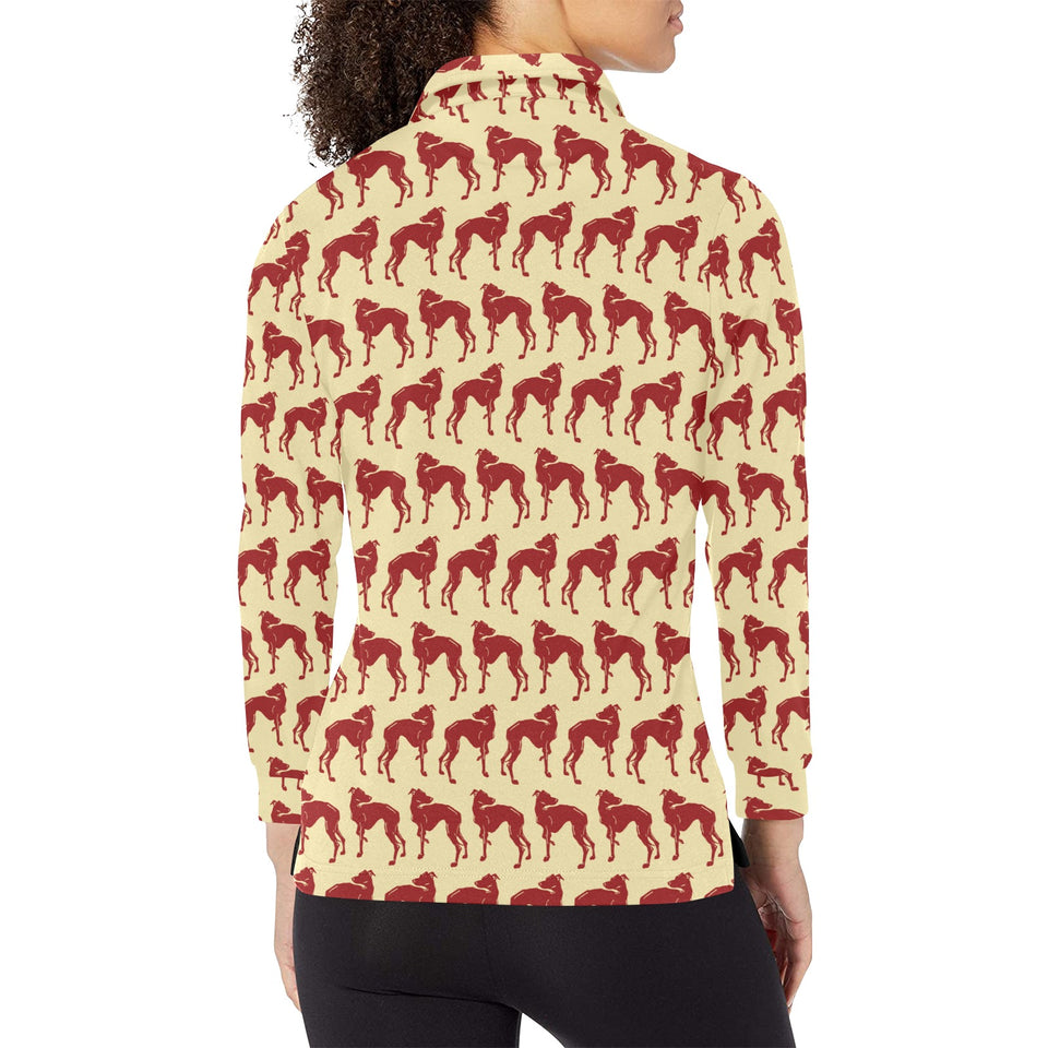 Greyhound Pattern Print Design 04 Women's Long Sleeve Polo Shirt