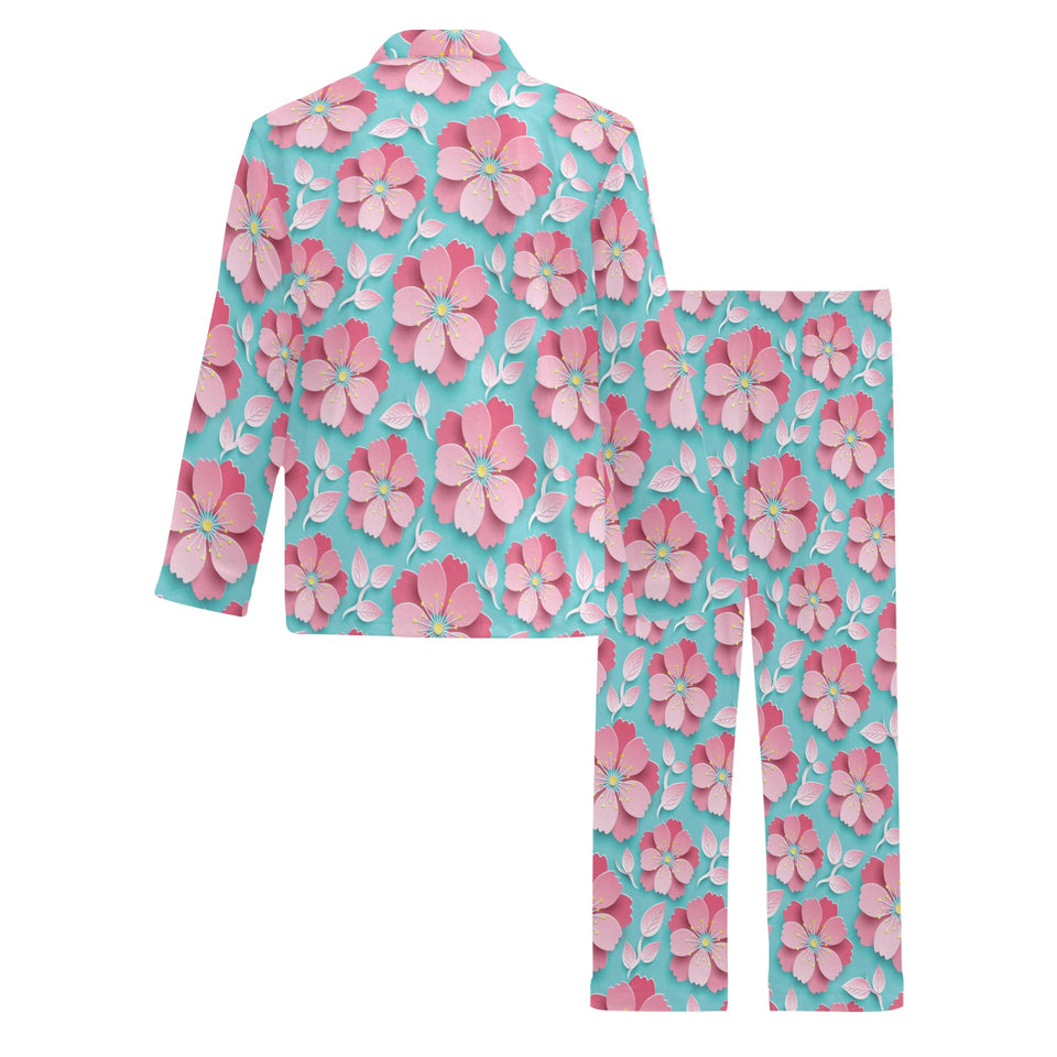 3D sakura cherry blossom pattern Men's Long Pajama Set