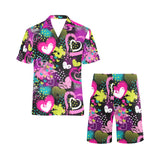 heart dot wave star creative design pattern Men's V-Neck Short Pajama Set