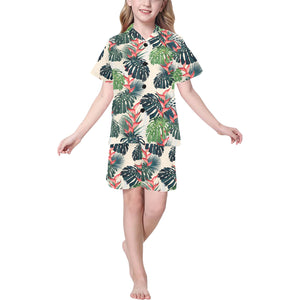 heliconia flowers, palm and monstera leaves Kids' Boys' Girls' V-Neck Short Pajama Set