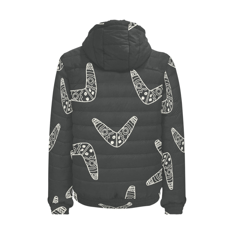 Hand drawn boomerang Australian aboriginal ornamen Men's Padded Hooded Jacket